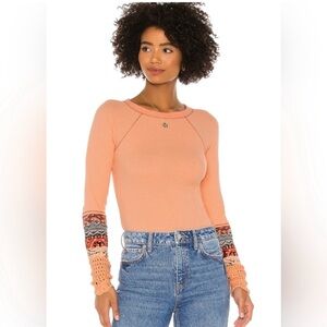 Coral Free People Thermal with Knit Sleeves